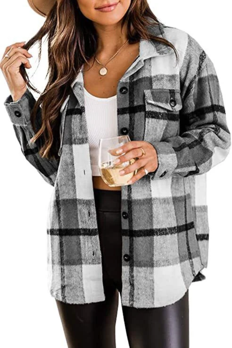 damen-karierte-strickjacke