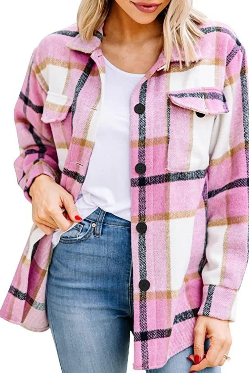damen-karierte-strickjacke