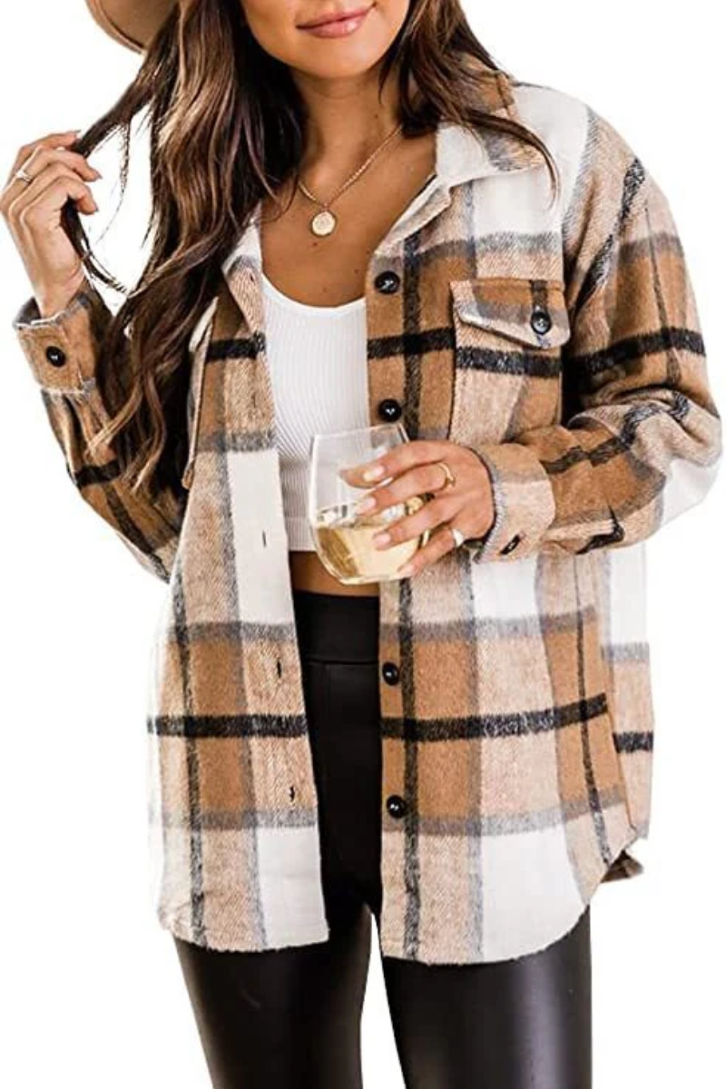 damen-karierte-strickjacke