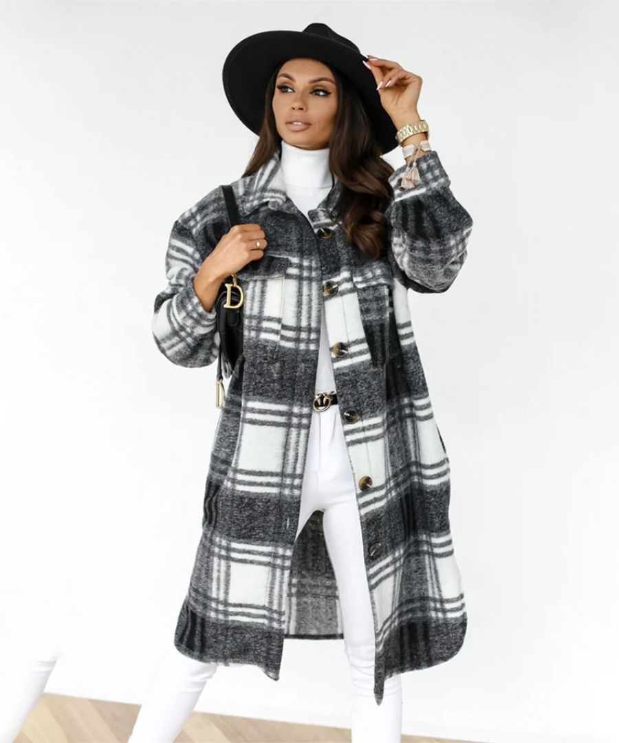 damen-karierter-lange-strickjacke-cardigan