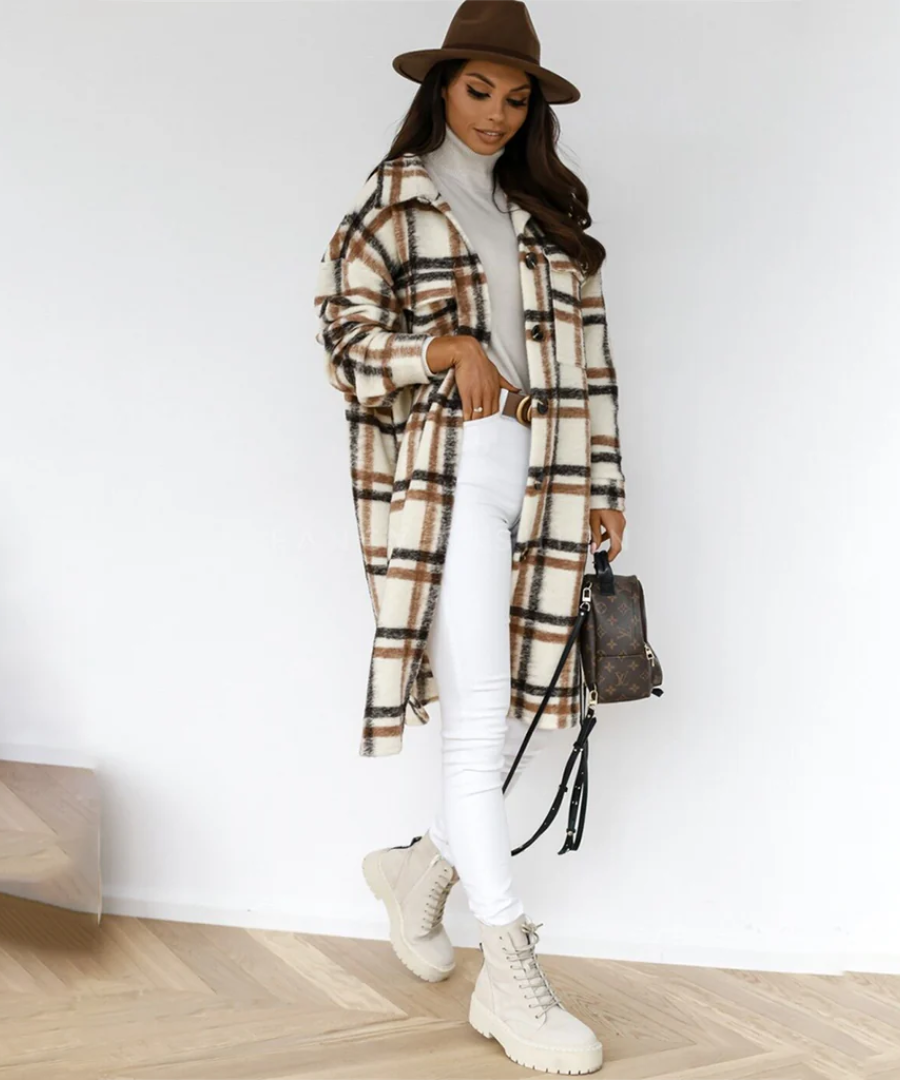 damen-karierter-lange-winterjacke-mantel