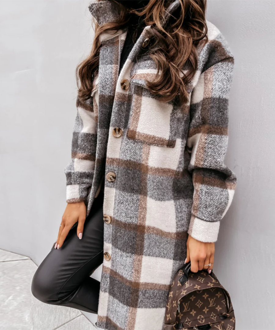 damen-karierter-lange-winterjacke-mantel