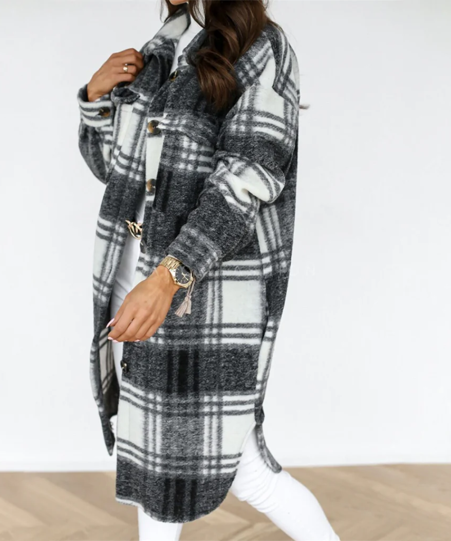 damen-karierter-lange-winterjacke-mantel
