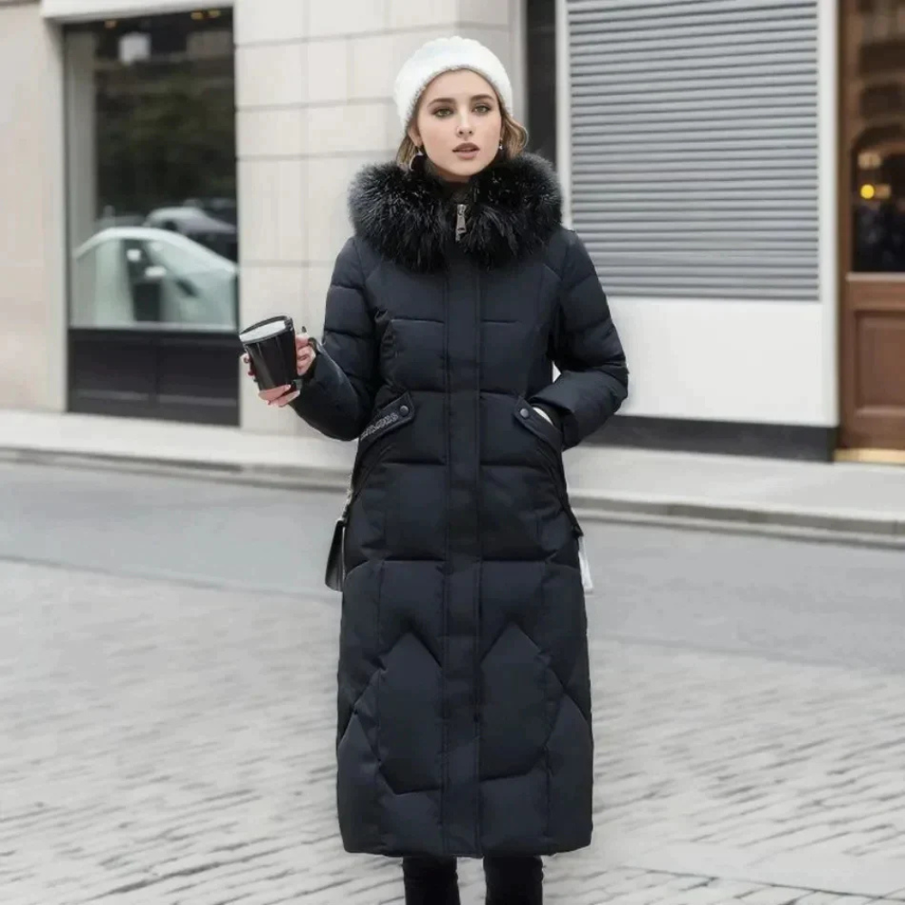 damen-lange-daunenjacke-steppjacke-schwarz