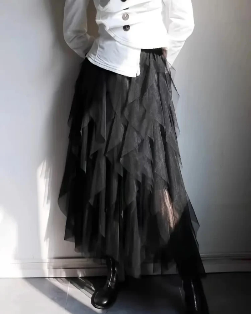 damen-schick-midirock-langer-ruschenrock