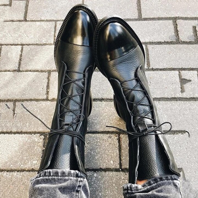 damen-schwarz-boots-flach