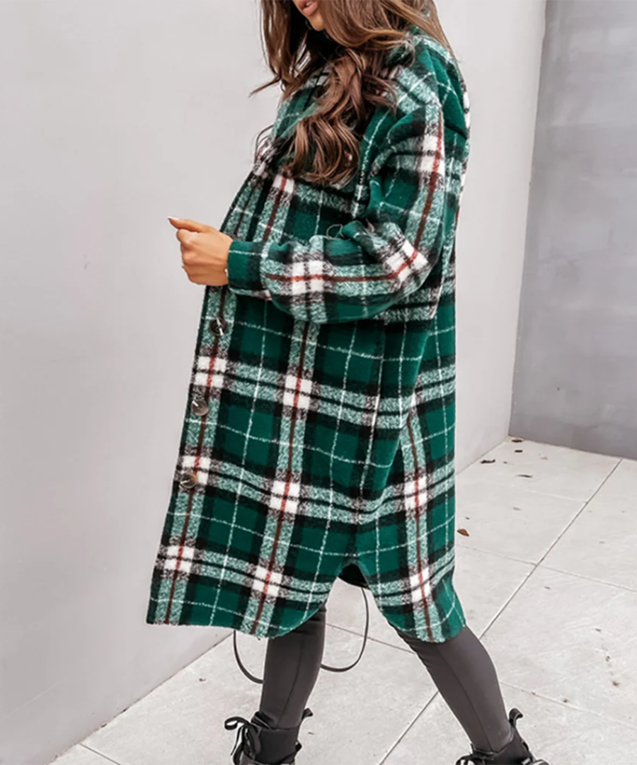 damen-karierter-lange-strickjacke-cardigan